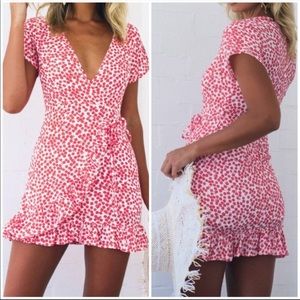 💋RED FLORAL💋V neck summer short dress